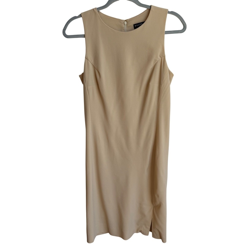 Ralph Lauren Black Label Sheath Dress Size 8 Beige Tan Wool Office Minimalist